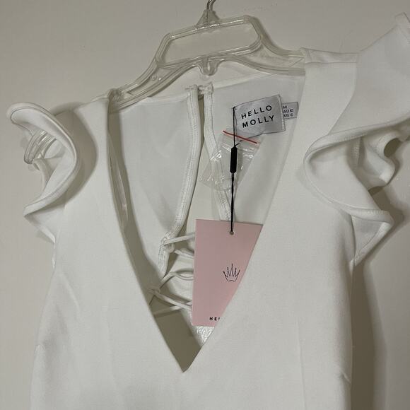 NEW! Hello Molly Take the Reigns White ruffle hem lace back mini dress US 6 Med - Picture 4 of 8